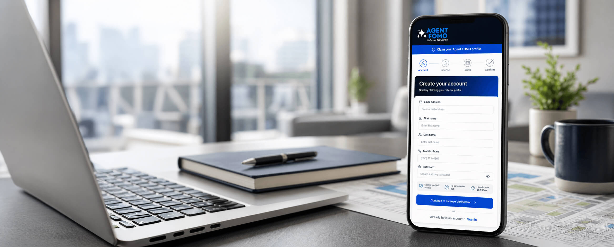 Agent FOMO profile claim flow shown on a phone